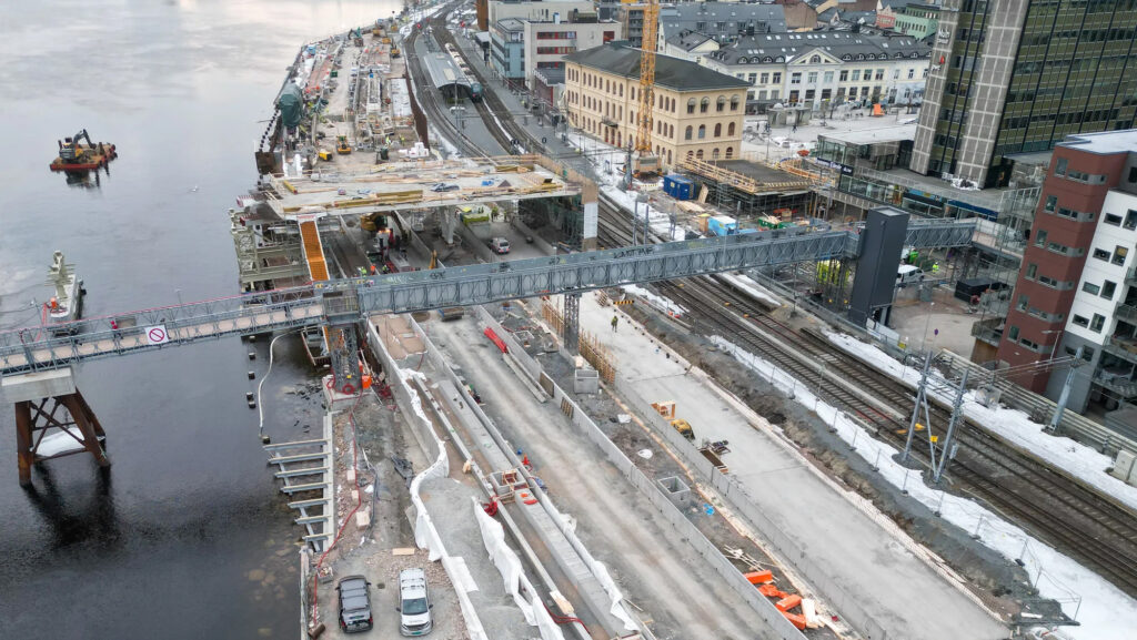 Drammen station, Norge. Drönarfoto: Bane NOR